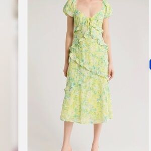 Lost + Wander Sunbloom Puff Sleeve Ruffle Midi Dress, Small